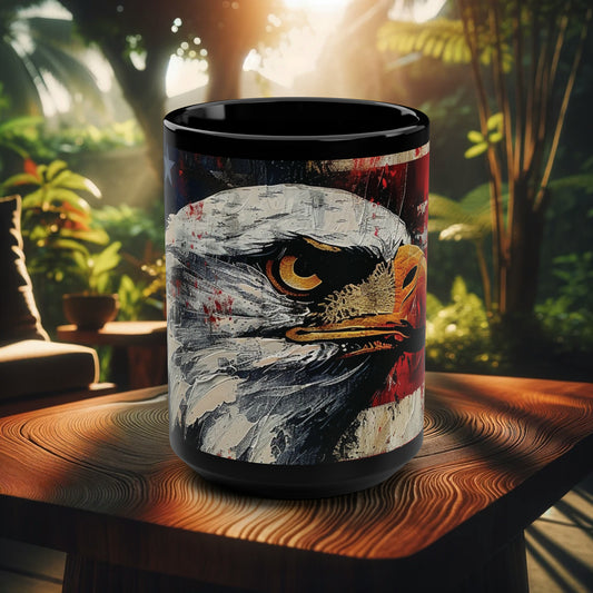 Patriot Eagle USA Black Mug, 15oz Coffee Tea Drink Summer Time