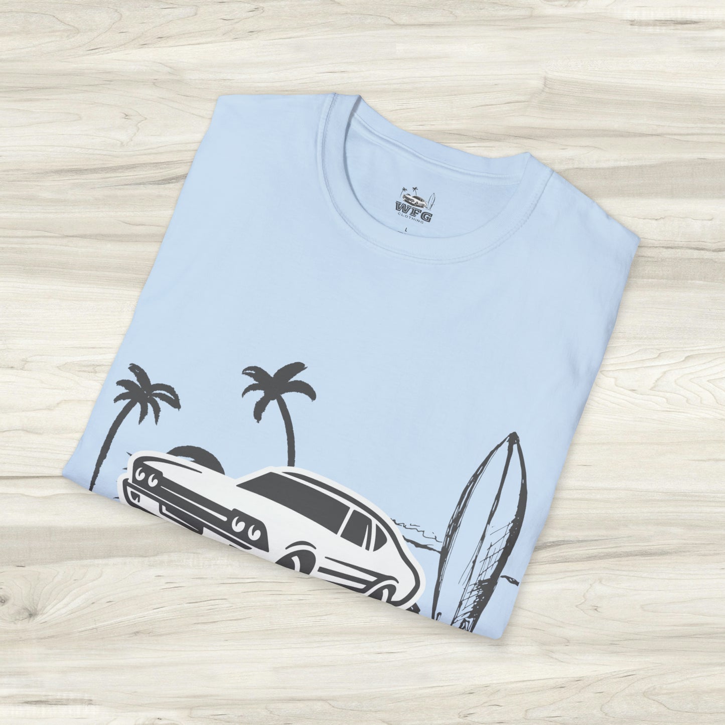 WFG Surf & Turf Muscle Car Beach Tee, Classic Muscle Car Chevelle T-Shirt Summer Fun Surfer Lifestyle