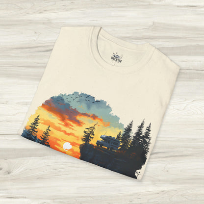 Remote Work Paradise T-Shirt - Wilderness Camper Van Sunset Tee - Digital Nomad Nature Office Shirt