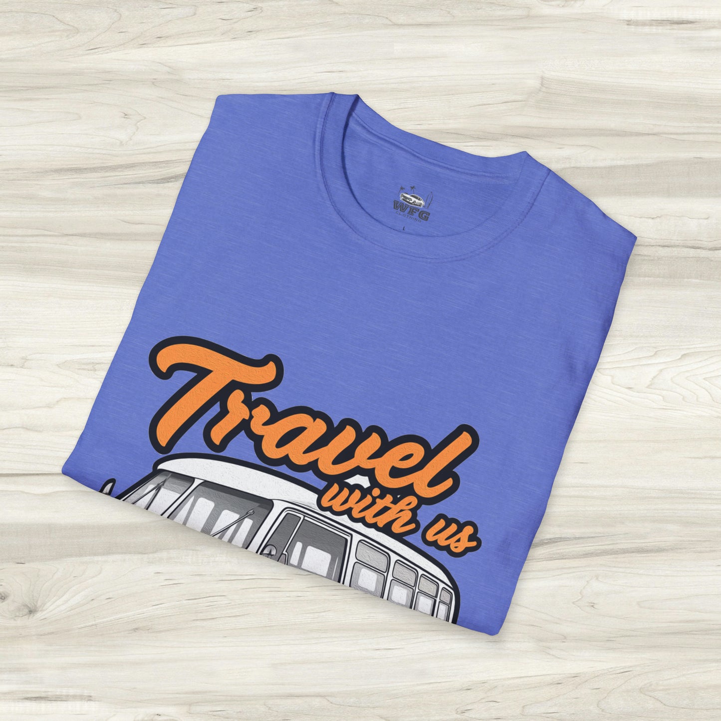 Happy Camper Van T-Shirt - Vintage 'Travel with Us' Road Trip Tee - Retro Van Life Adventure Shirt - Wanderlust Travel Top