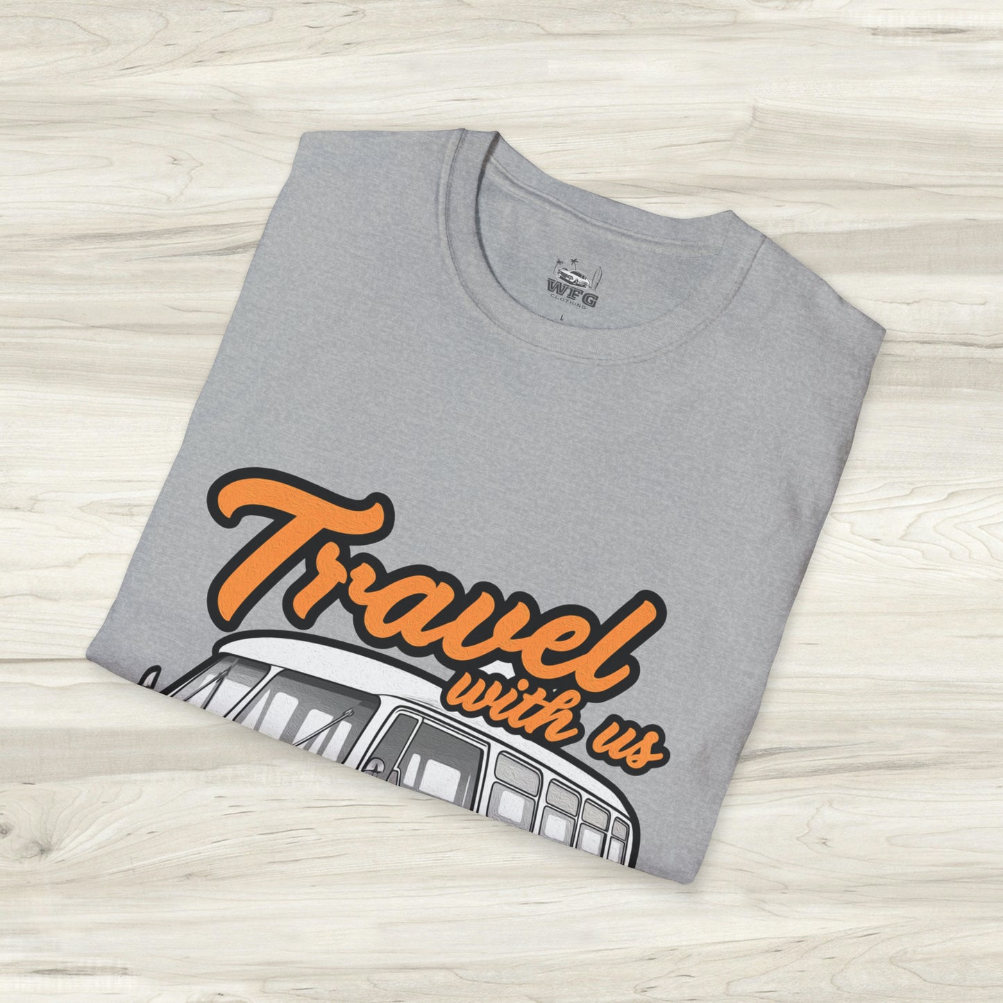 Happy Camper Van T-Shirt - Vintage 'Travel with Us' Road Trip Tee - Retro Van Life Adventure Shirt - Wanderlust Travel Top