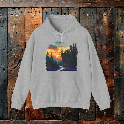 Remote Work Paradise  Hoodie - Wilderness Camper Van Sunset Hooded Sweatshirt