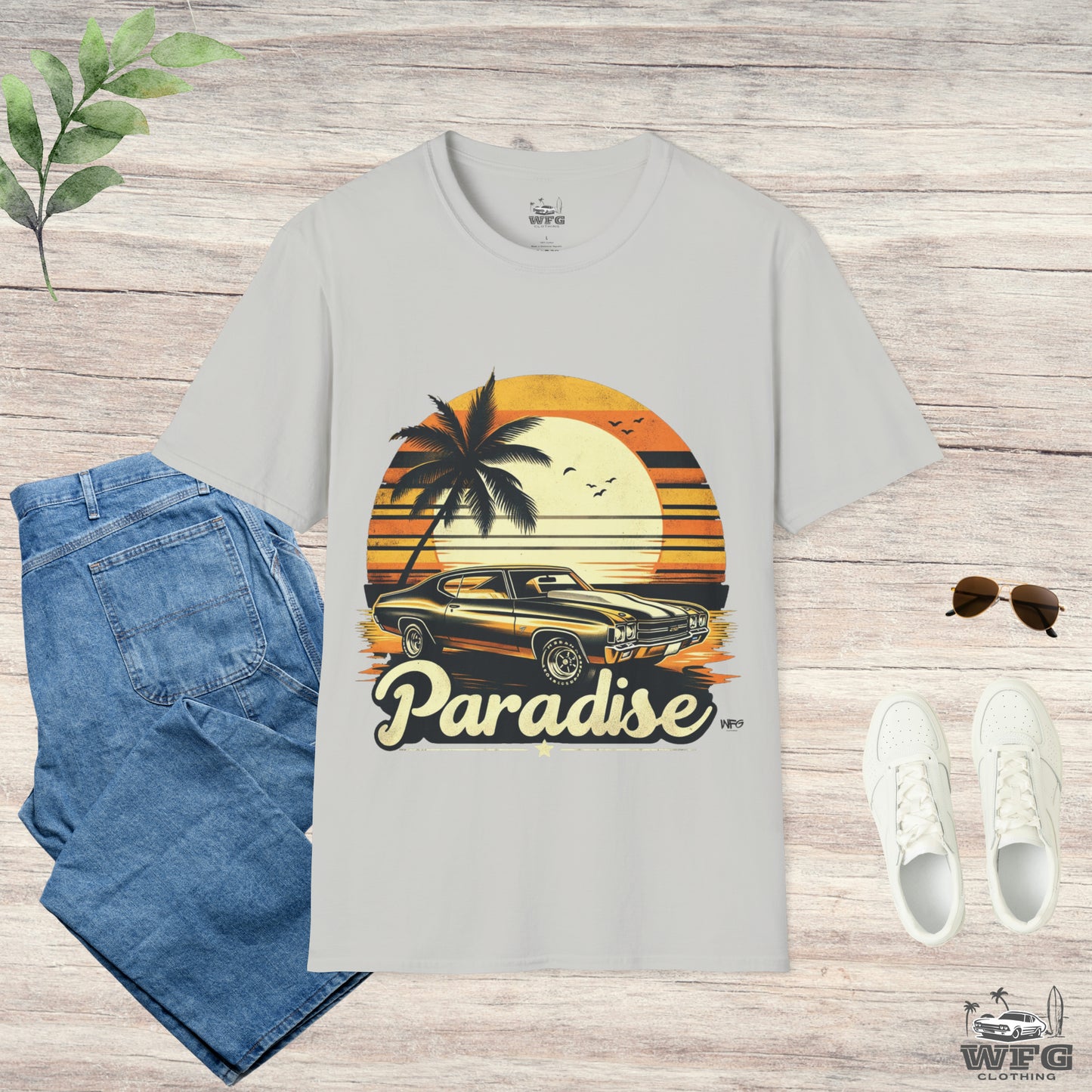 Chevelle Paradise Classic American Muscle Car T-Shirt Beach Island Travel Tee Retro Surfer Summer Spring Shirt