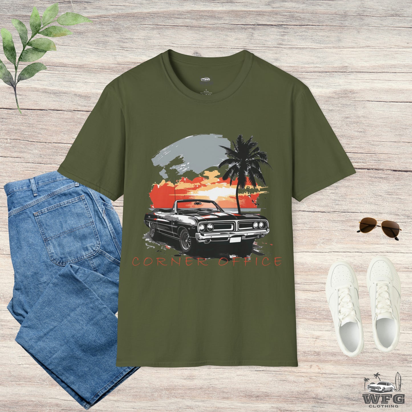 Corner Office Classic Muscle Car T-Shirt - Retro Surfer Beach Tee Summer Spring Shirt