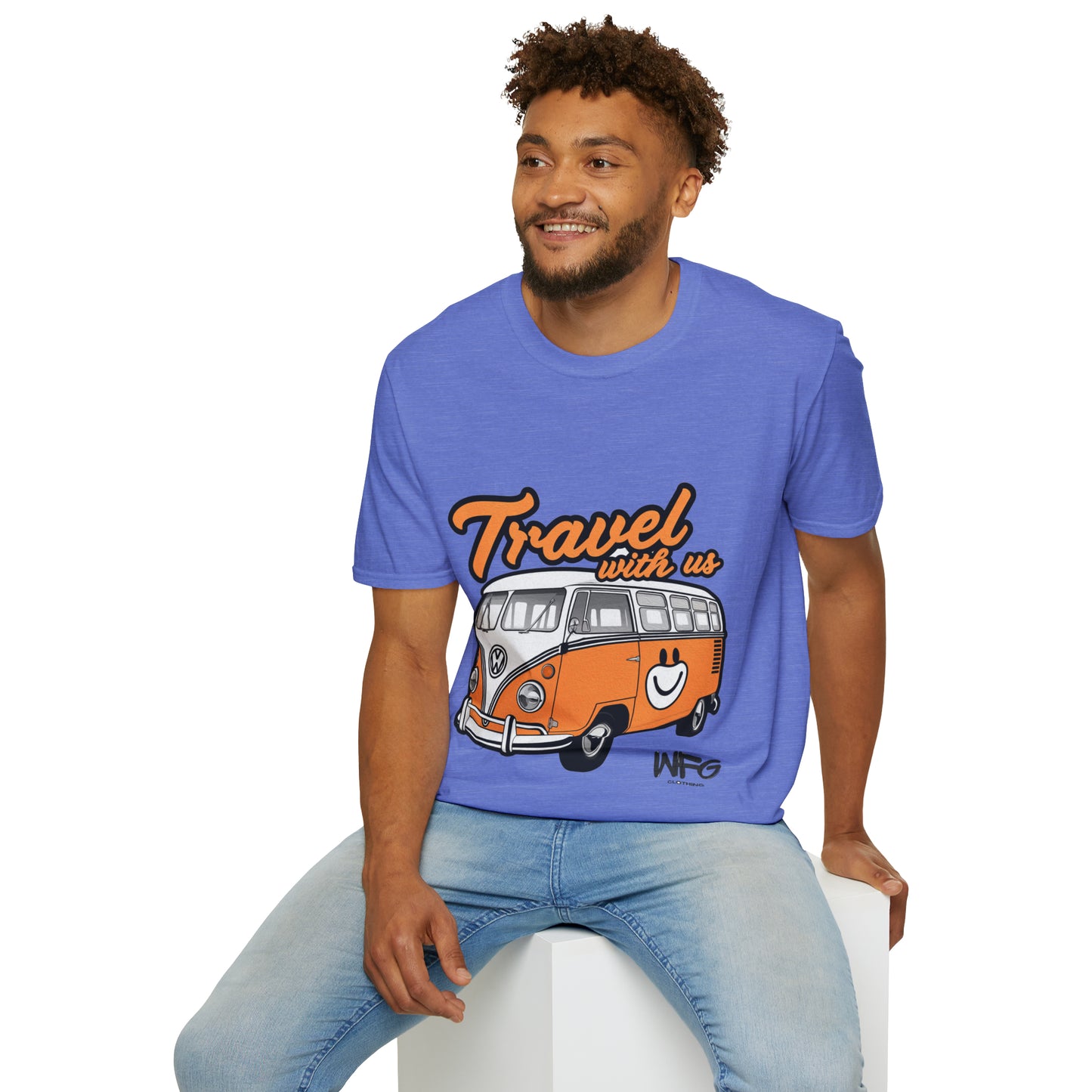 Happy Camper Van T-Shirt - Vintage 'Travel with Us' Road Trip Tee - Retro Van Life Adventure Shirt - Wanderlust Travel Top