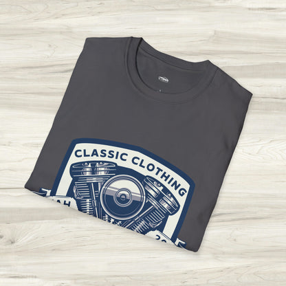 Classic V-Twin Engine Motorcycle T-Shirt - Retro Muscle Moto Vibes Tee - Vibrant Utah Shirt