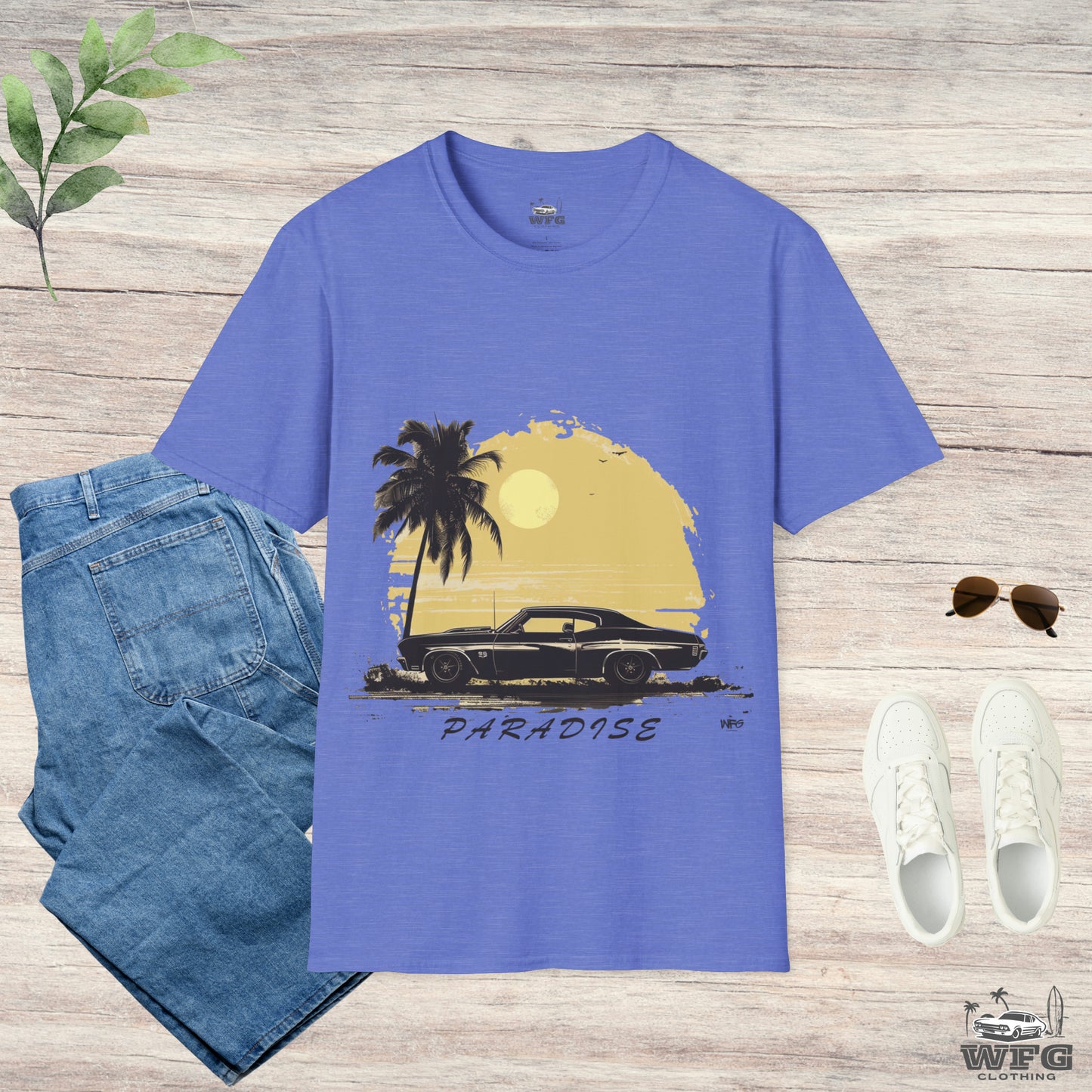 Chevelle SS Paradise Beach Island Travel Tee Classic American Muscle Car T-Shirt - Retro Surfer Summer Spring Shirt