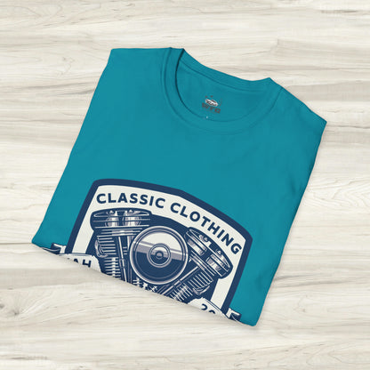 Classic V-Twin Engine Motorcycle T-Shirt - Retro Muscle Moto Vibes Tee - Vibrant Utah Shirt