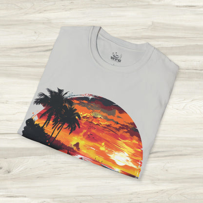 Sunset Roadster T-Shirt - Retro Muscle Car Beach Vibes Tee - Vibrant Surfside Classic Car Graphic Shirt