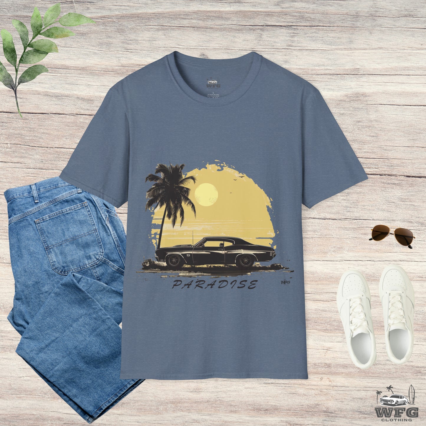 Chevelle SS Paradise Beach Island Travel Tee Classic American Muscle Car T-Shirt - Retro Surfer Summer Spring Shirt