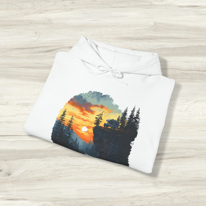 Remote Work Paradise  Hoodie - Wilderness Camper Van Sunset Hooded Sweatshirt