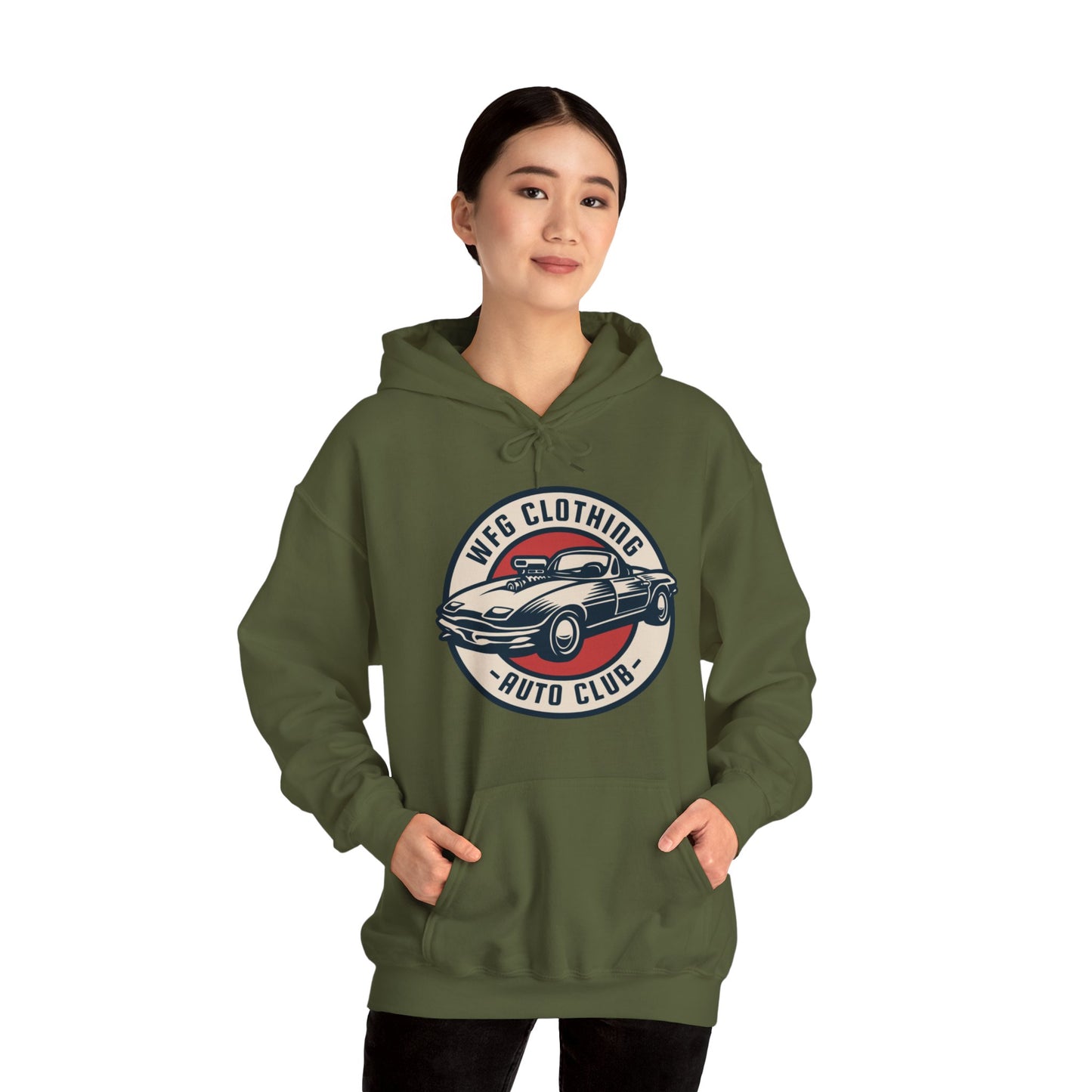 WFG Auto Club Custom Garage Graphic Hooded Sweatshirt Unisex Heavy Blend™ Hoodie  Multiple Colors Available