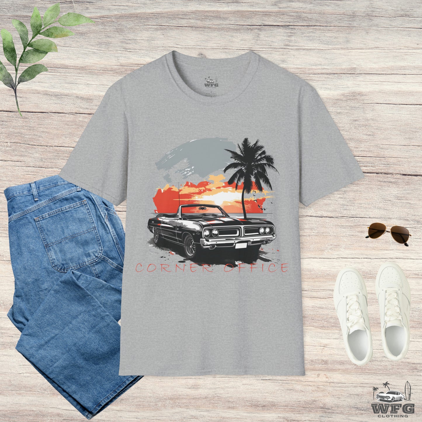 Corner Office Classic Muscle Car T-Shirt - Retro Surfer Beach Tee Summer Spring Shirt