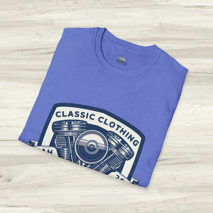 Classic V-Twin Engine Motorcycle T-Shirt - Retro Muscle Moto Vibes Tee - Vibrant Utah Shirt