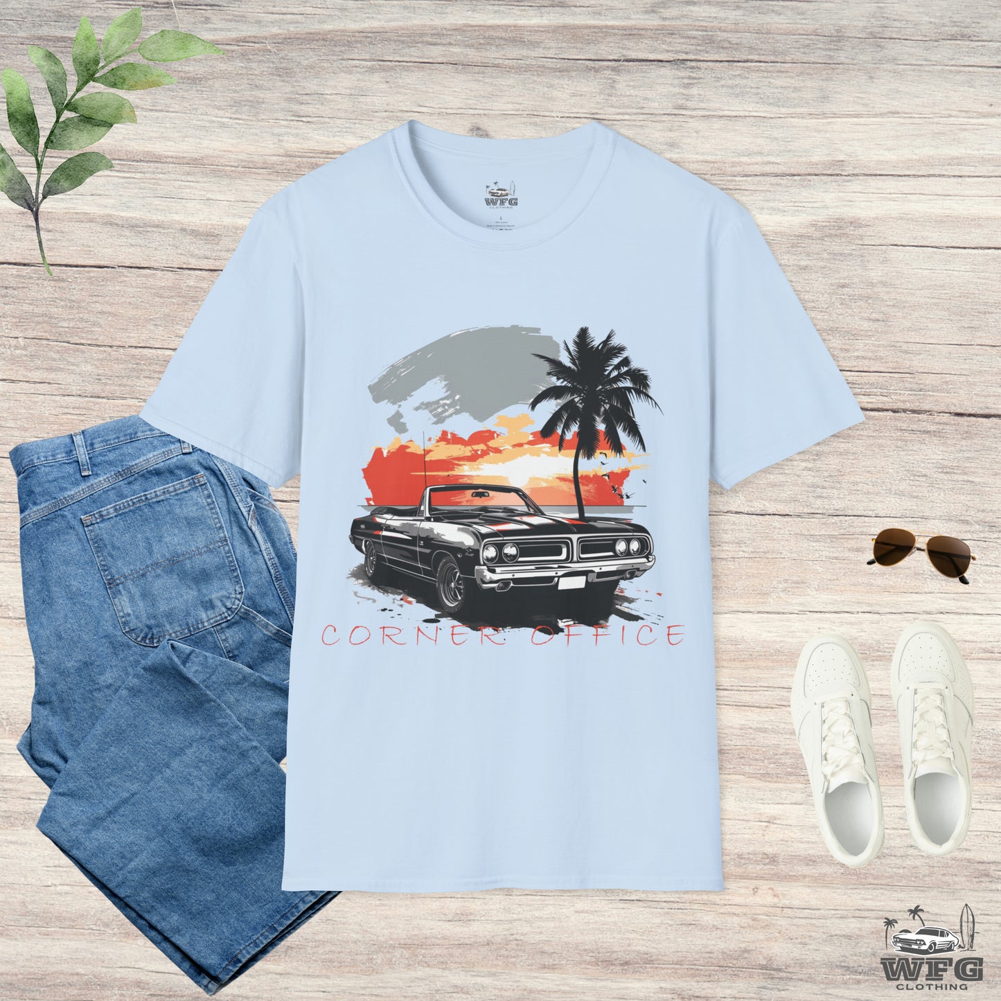 Corner Office Classic Muscle Car T-Shirt - Retro Surfer Beach Tee Summer Spring Shirt