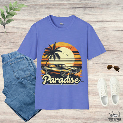 Chevelle Paradise Classic American Muscle Car T-Shirt Beach Island Travel Tee Retro Surfer Summer Spring Shirt