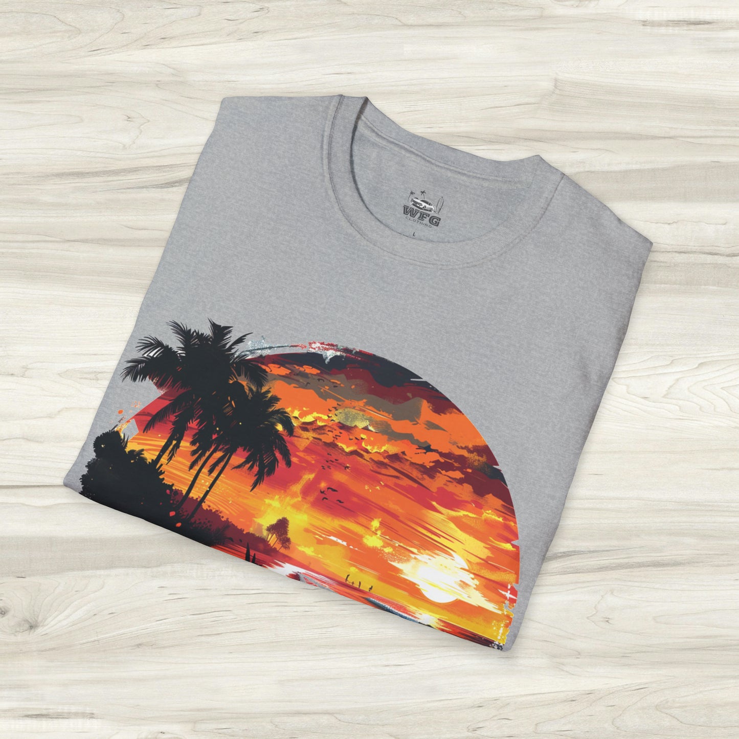 Sunset Roadster T-Shirt - Retro Muscle Car Beach Vibes Tee - Vibrant Surfside Classic Car Graphic Shirt