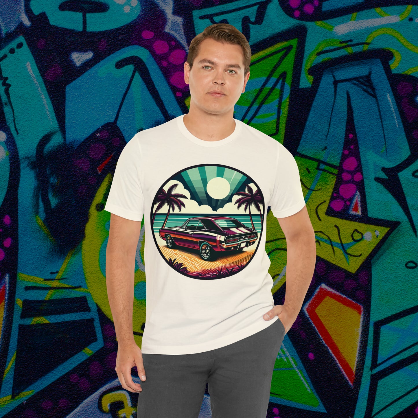 American Muscle Car Retro Roadster Revival: Beachfront Ride Multiple Colors Size Mens Womens Unisex