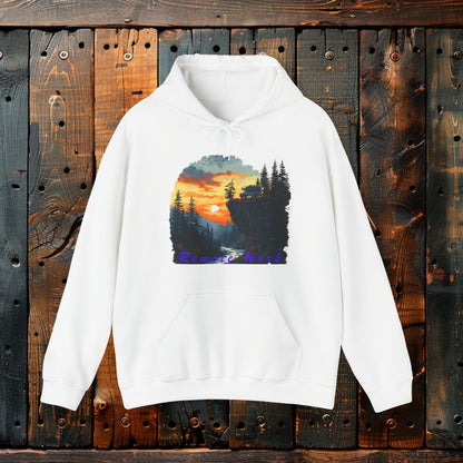 Remote Work Paradise  Hoodie - Wilderness Camper Van Sunset Hooded Sweatshirt