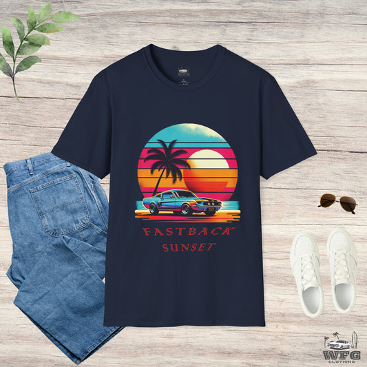 Fastback Sunset Classic American Muscle Car T-Shirt Beach Life Island Travel Tee Retro Surfer Summer Spring Shirt