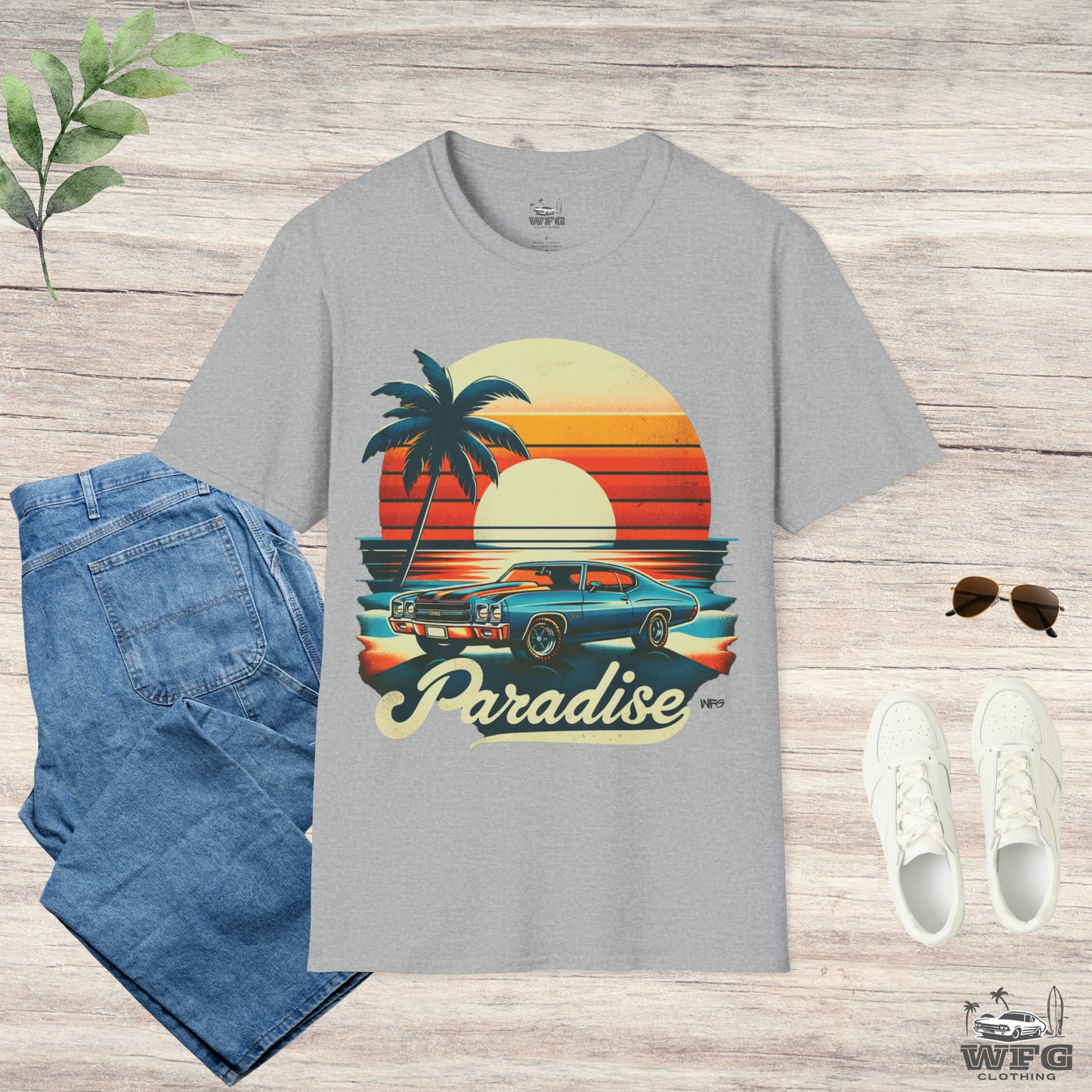 Chevelle Paradise 4 Classic American Muscle Car T-Shirt Beach Island Travel Tee Retro Surfer Summer Spring Shirt