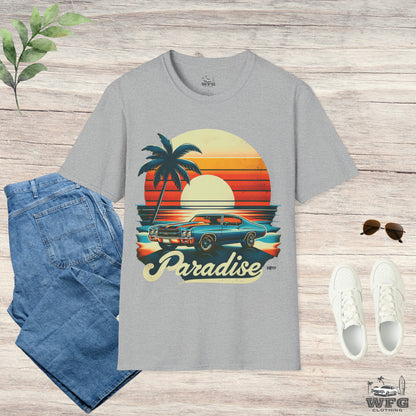 Chevelle Paradise 4 Classic American Muscle Car T-Shirt Beach Island Travel Tee Retro Surfer Summer Spring Shirt