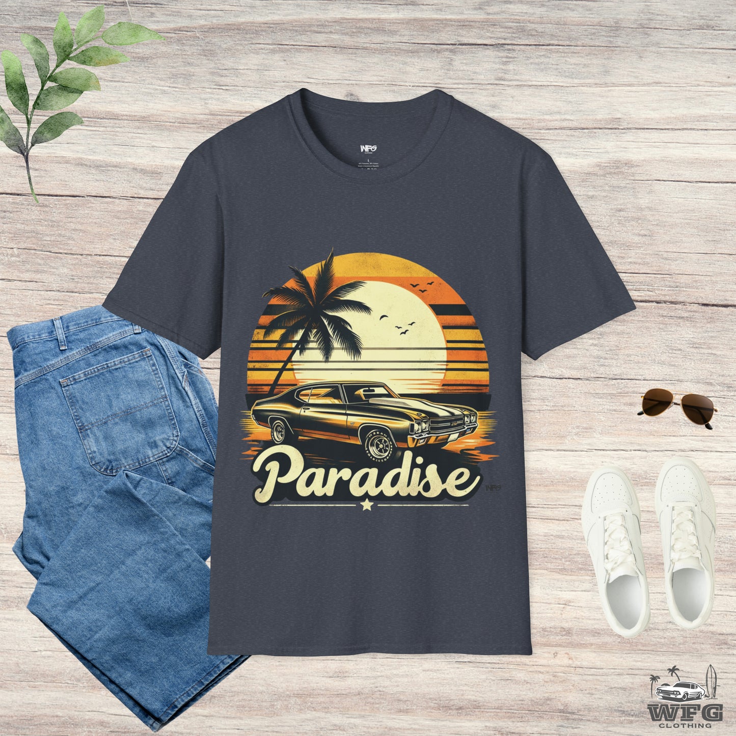 Chevelle Paradise Classic American Muscle Car T-Shirt Beach Island Travel Tee Retro Surfer Summer Spring Shirt