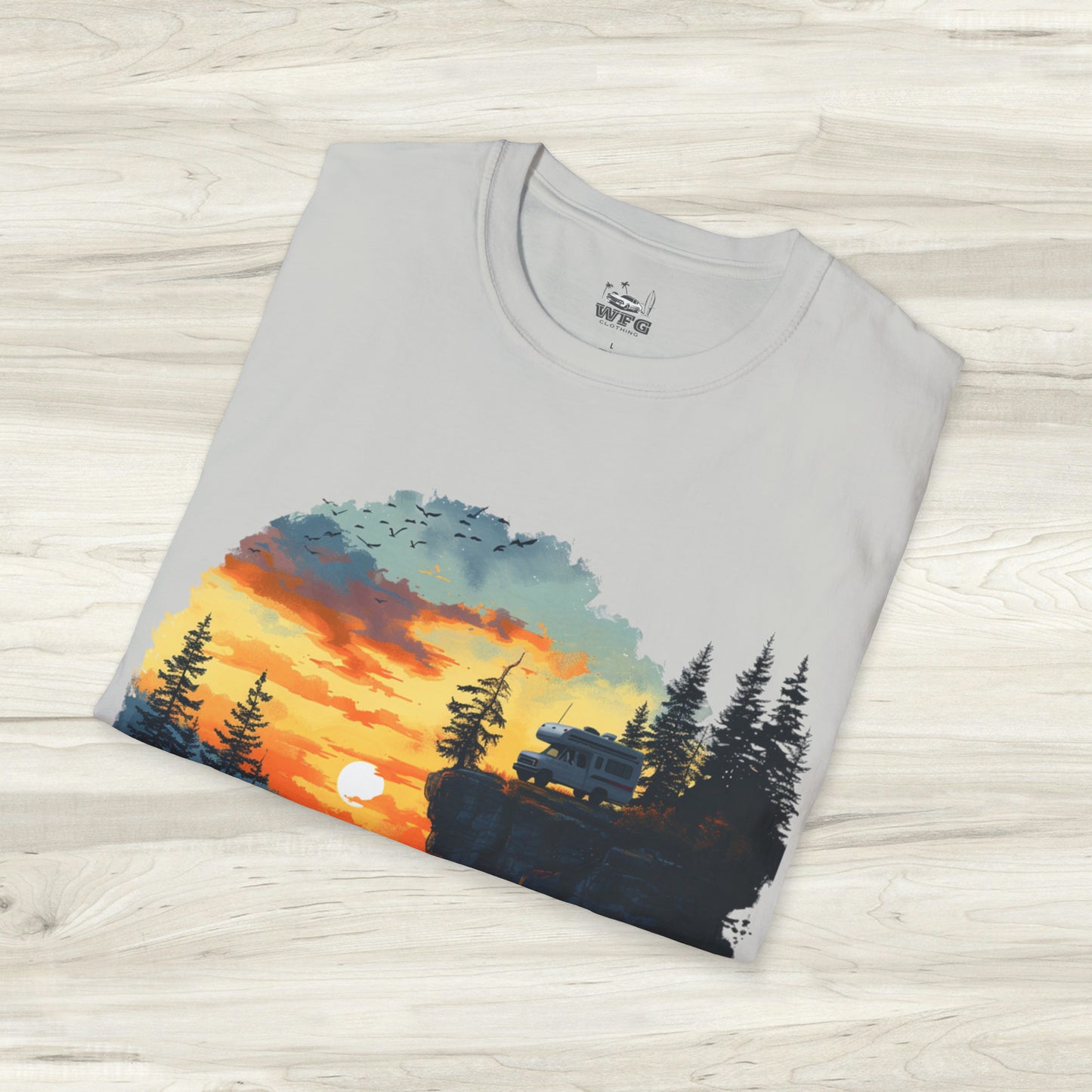 Remote Work Paradise T-Shirt - Wilderness Camper Van Sunset Tee - Digital Nomad Nature Office Shirt