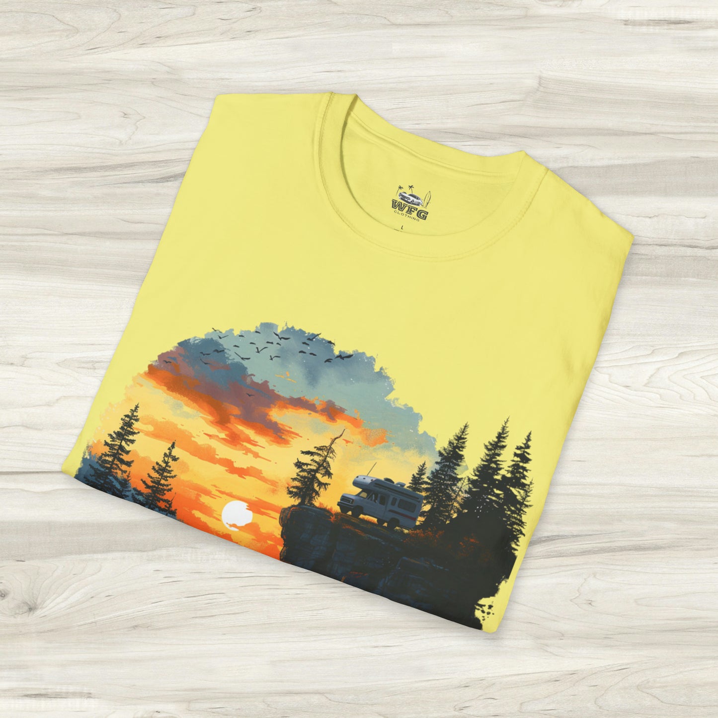 Remote Work Paradise T-Shirt - Wilderness Camper Van Sunset Tee - Digital Nomad Nature Office Shirt