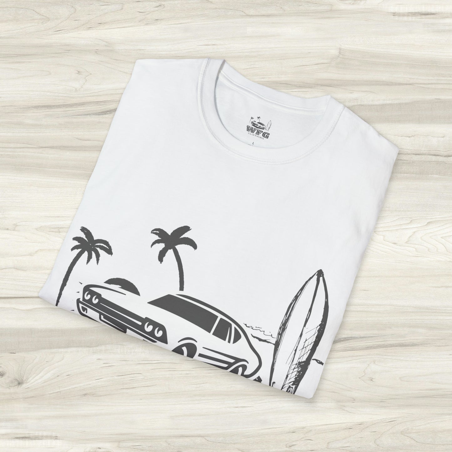 WFG Surf & Turf Muscle Car Beach Tee, Classic Muscle Car Chevelle T-Shirt Summer Fun Surfer Lifestyle