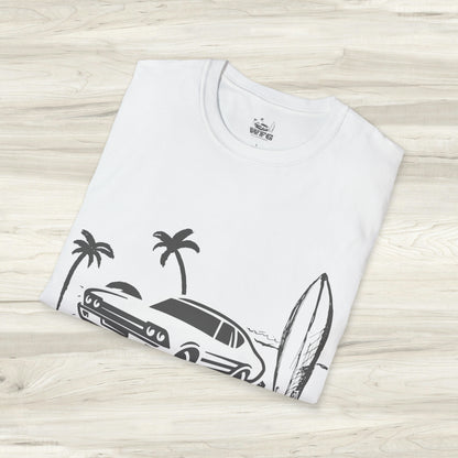 WFG Surf & Turf Muscle Car Beach Tee, Classic Muscle Car Chevelle T-Shirt Summer Fun Surfer Lifestyle