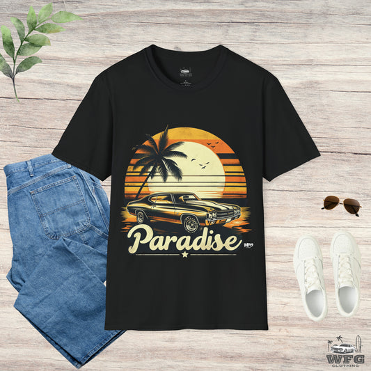 Chevelle Paradise Classic American Muscle Car T-Shirt Beach Island Travel Tee Retro Surfer Summer Spring Shirt