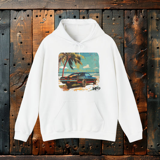 Dream Vacation Travel Classic American Muscle Hoodie - Vintage Travel Beach Surfer Hooded Sweatshirt