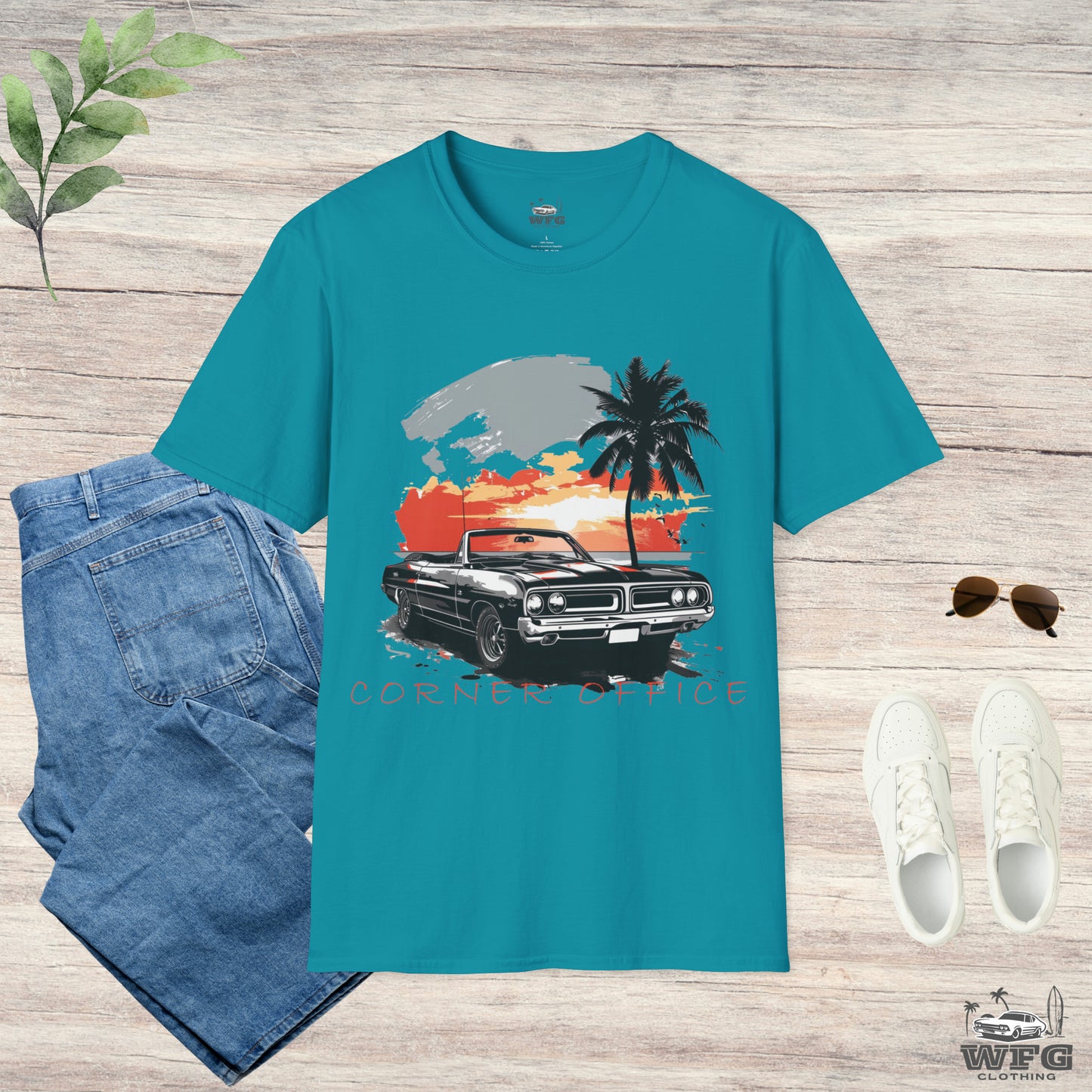 Corner Office Classic Muscle Car T-Shirt - Retro Surfer Beach Tee Summer Spring Shirt