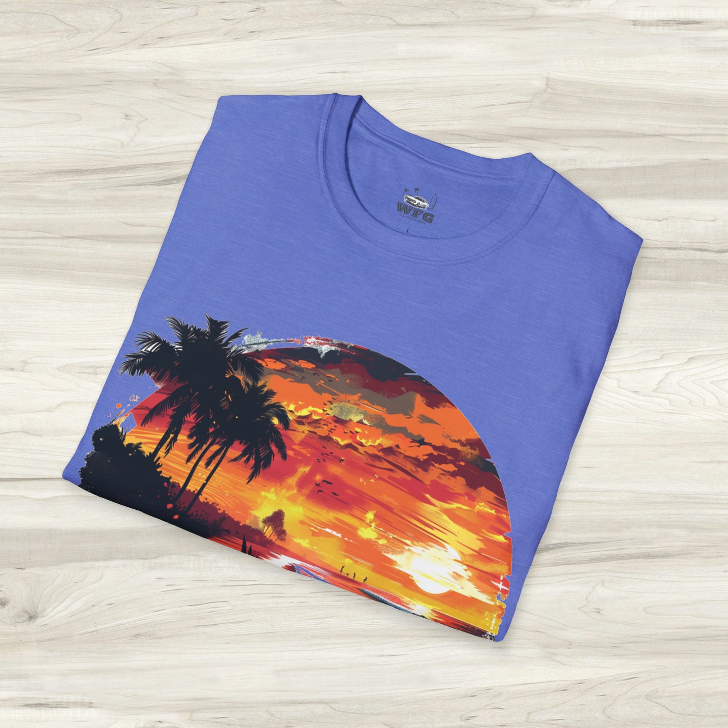 Sunset Roadster T-Shirt - Retro Muscle Car Beach Vibes Tee - Vibrant Surfside Classic Car Graphic Shirt