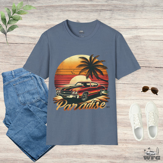 Chevelle Paradise 2 Classic American Muscle Car T-Shirt Beach Island Travel Tee Retro Surfer Summer Spring Shirt