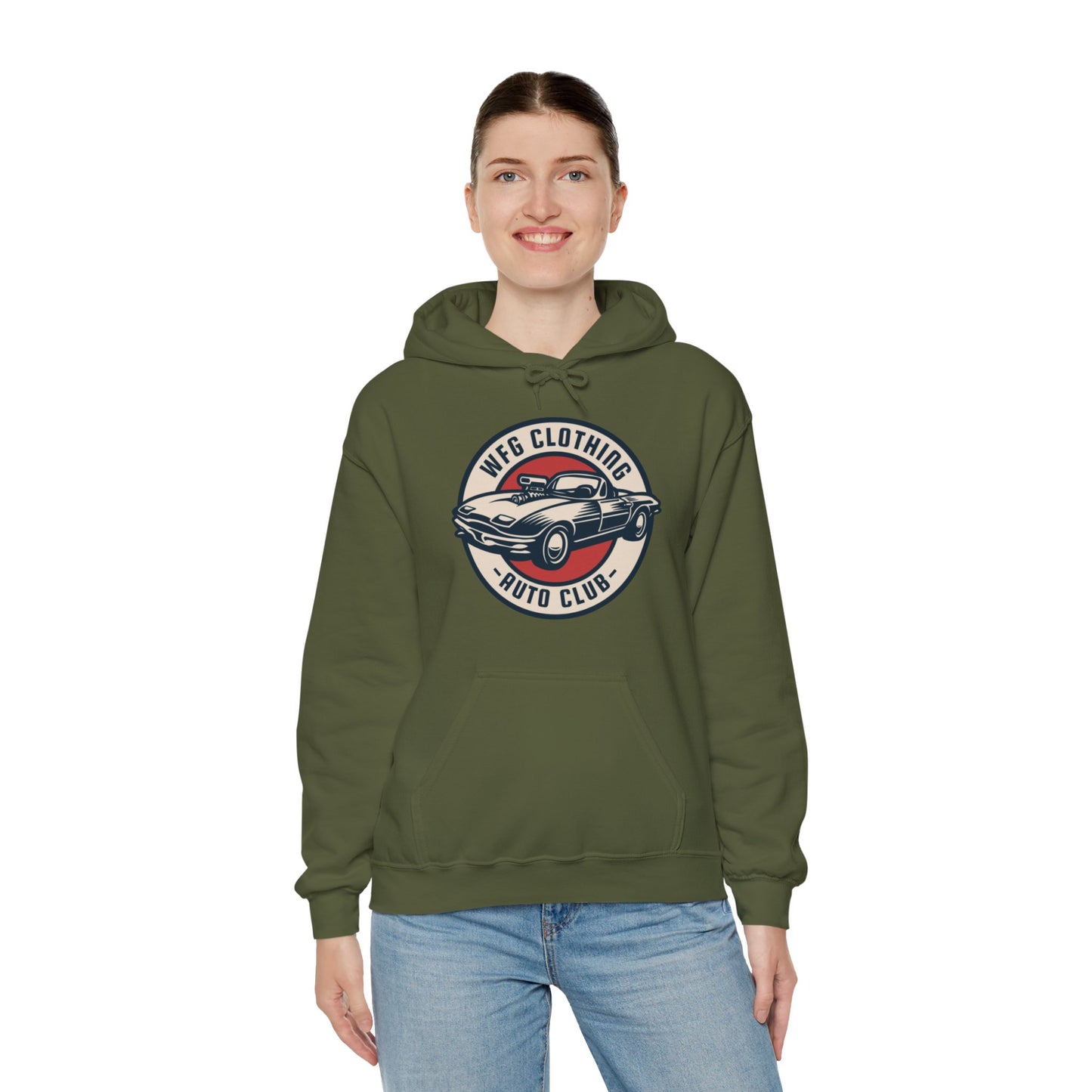 WFG Auto Club Custom Garage Graphic Hooded Sweatshirt Unisex Heavy Blend™ Hoodie  Multiple Colors Available