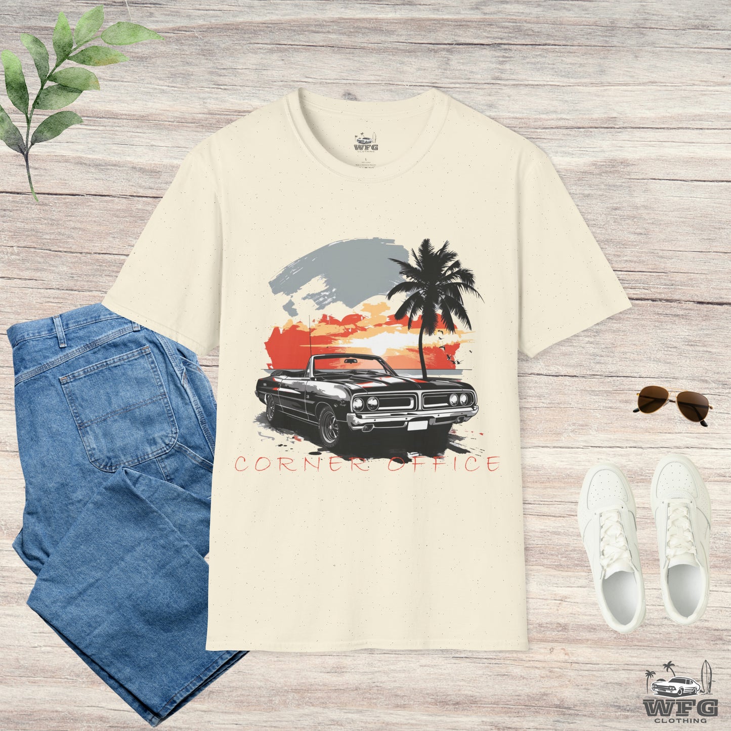 Corner Office Classic Muscle Car T-Shirt - Retro Surfer Beach Tee Summer Spring Shirt