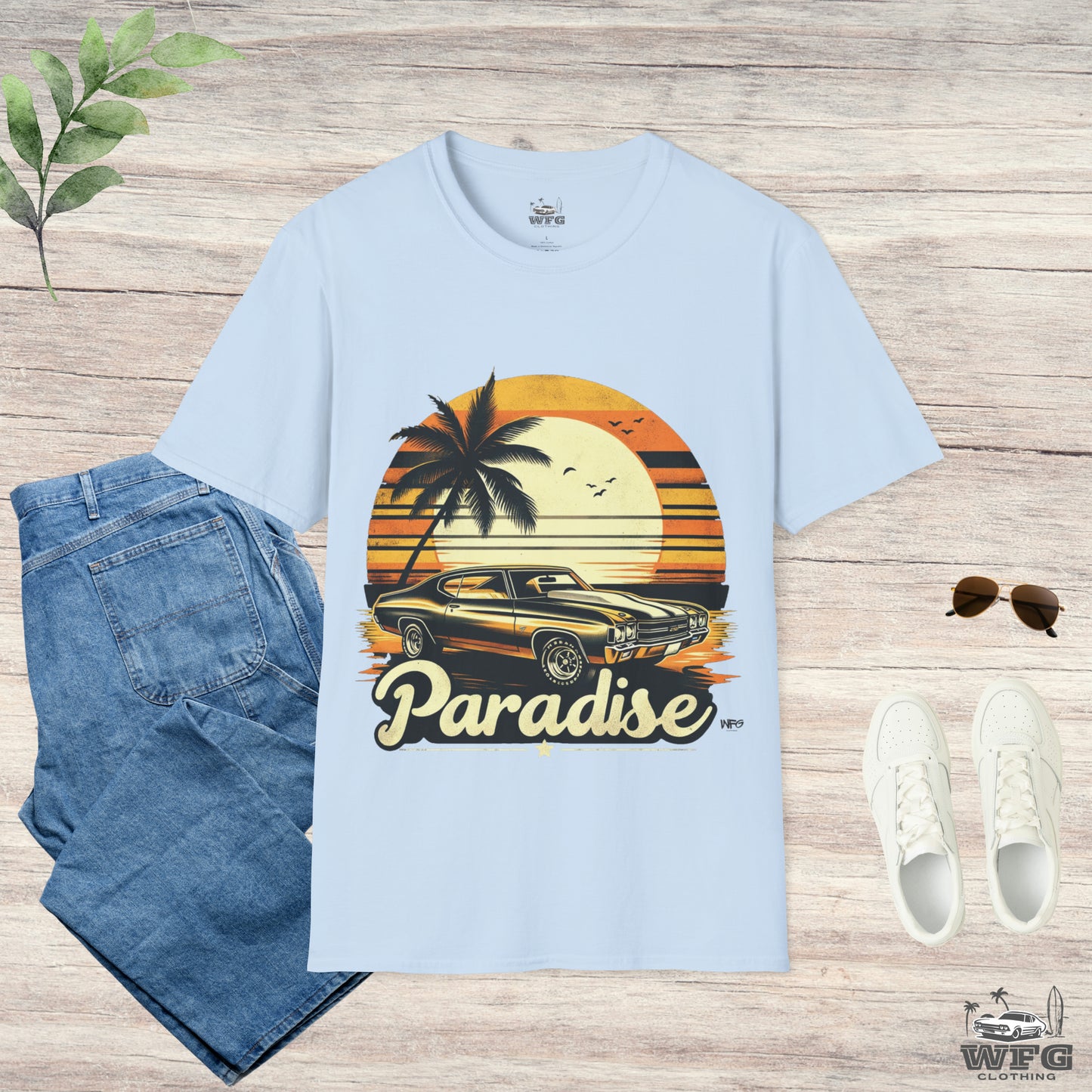 Chevelle Paradise Classic American Muscle Car T-Shirt Beach Island Travel Tee Retro Surfer Summer Spring Shirt