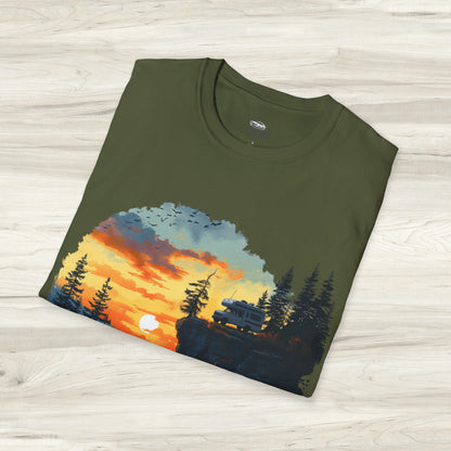 Remote Work Paradise T-Shirt - Wilderness Camper Van Sunset Tee - Digital Nomad Nature Office Shirt