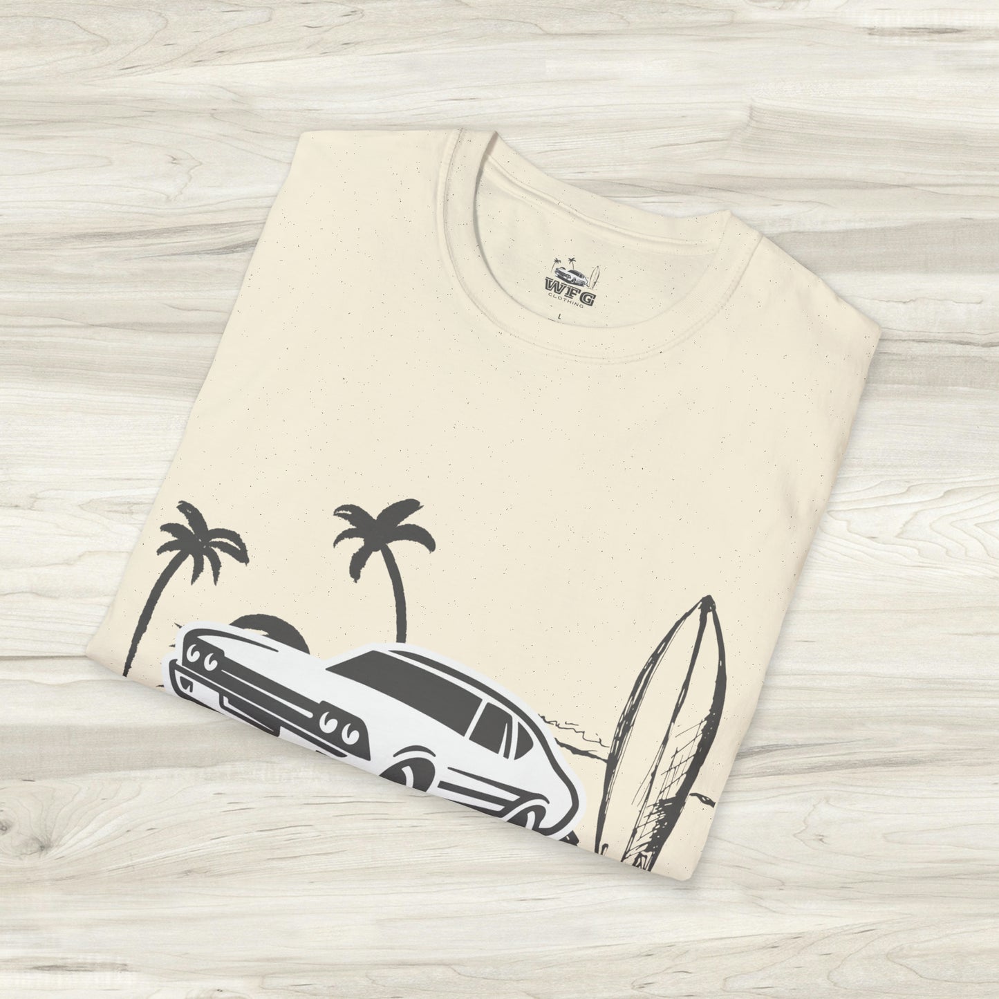 WFG Surf & Turf Muscle Car Beach Tee, Classic Muscle Car Chevelle T-Shirt Summer Fun Surfer Lifestyle