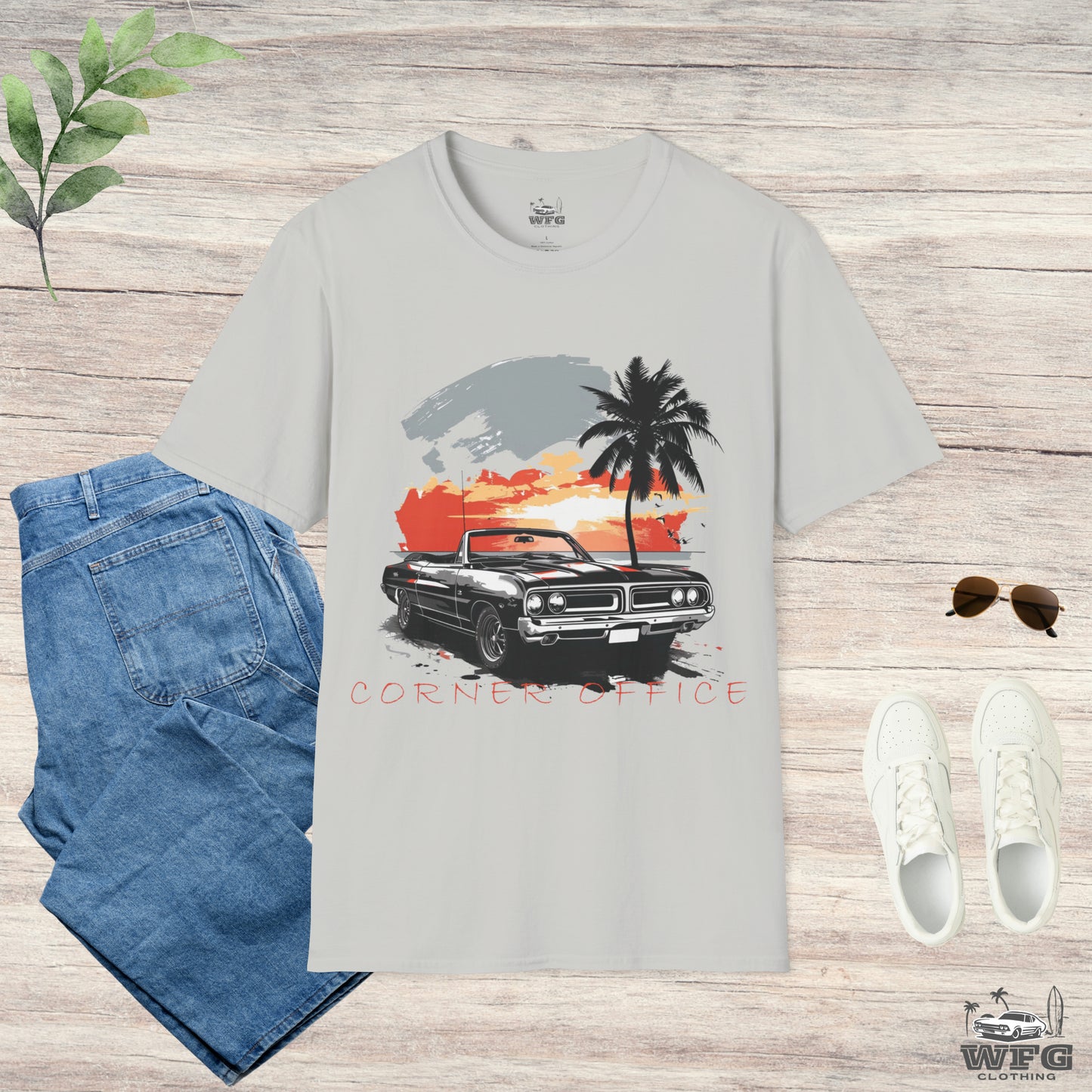 Corner Office Classic Muscle Car T-Shirt - Retro Surfer Beach Tee Summer Spring Shirt