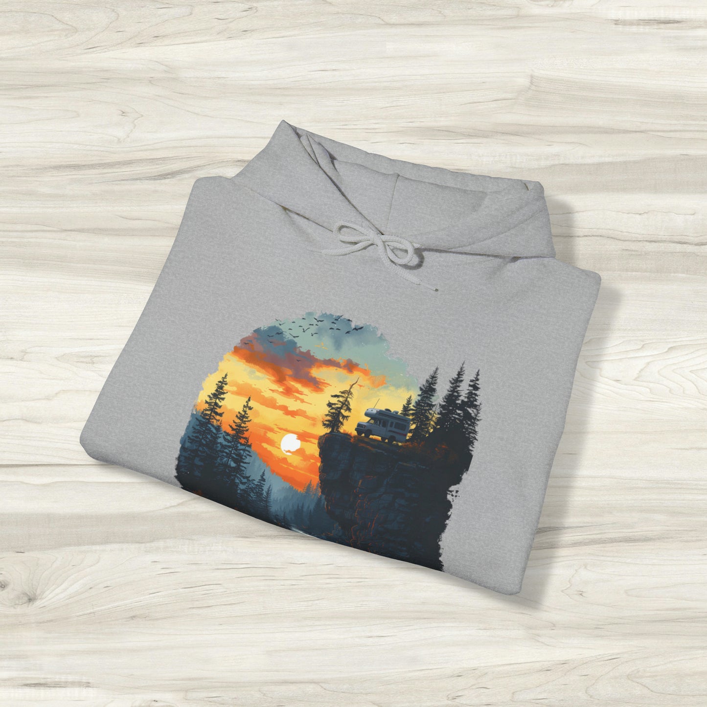 Remote Work Paradise  Hoodie - Wilderness Camper Van Sunset Hooded Sweatshirt