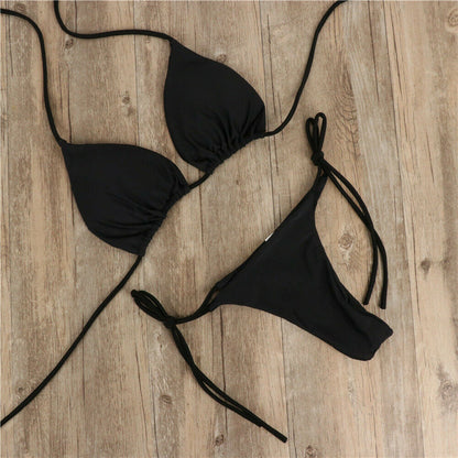 Classic Halter Neck Tie Bikini Ladies Split Tie Swimsuit