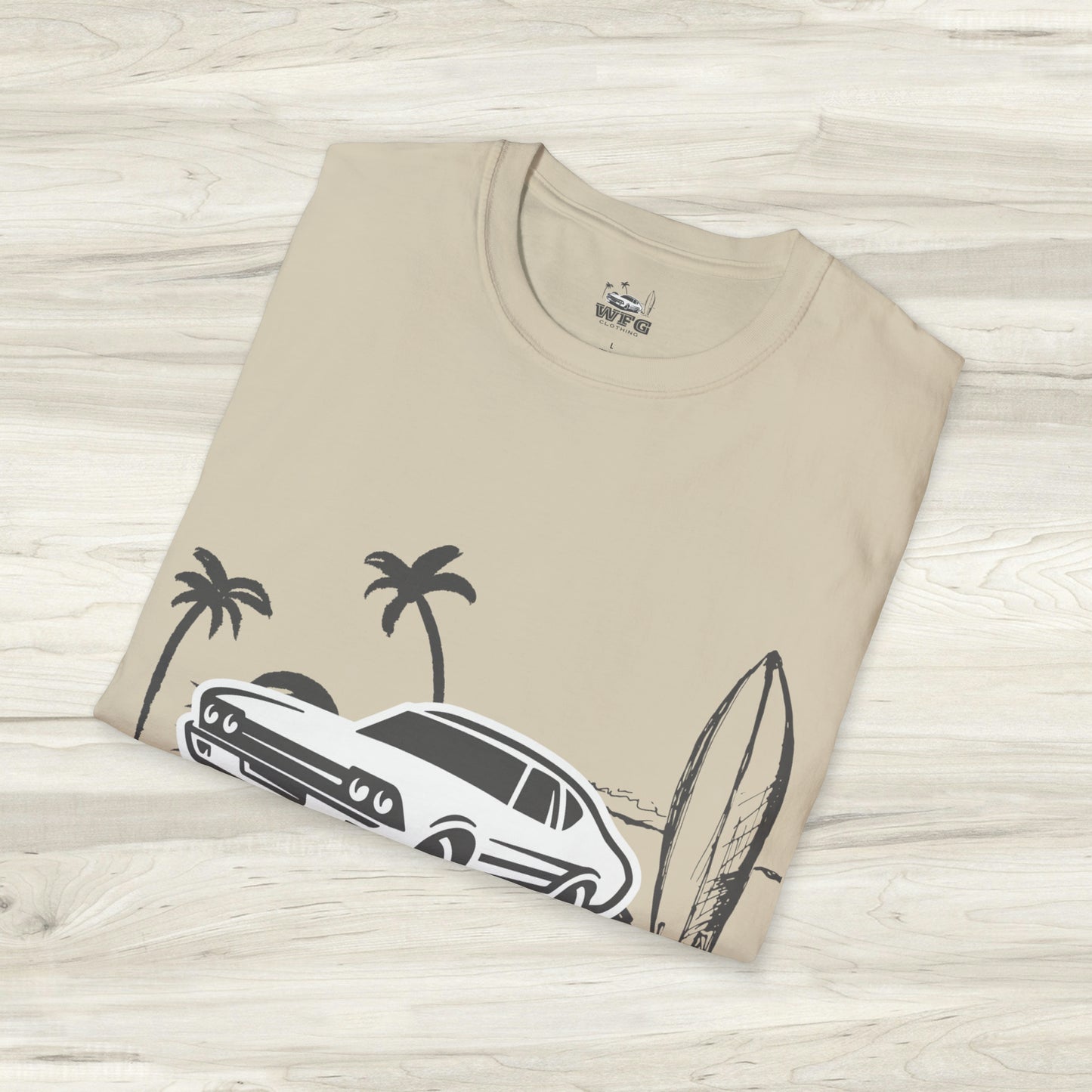 WFG Surf & Turf Muscle Car Beach Tee, Classic Muscle Car Chevelle T-Shirt Summer Fun Surfer Lifestyle