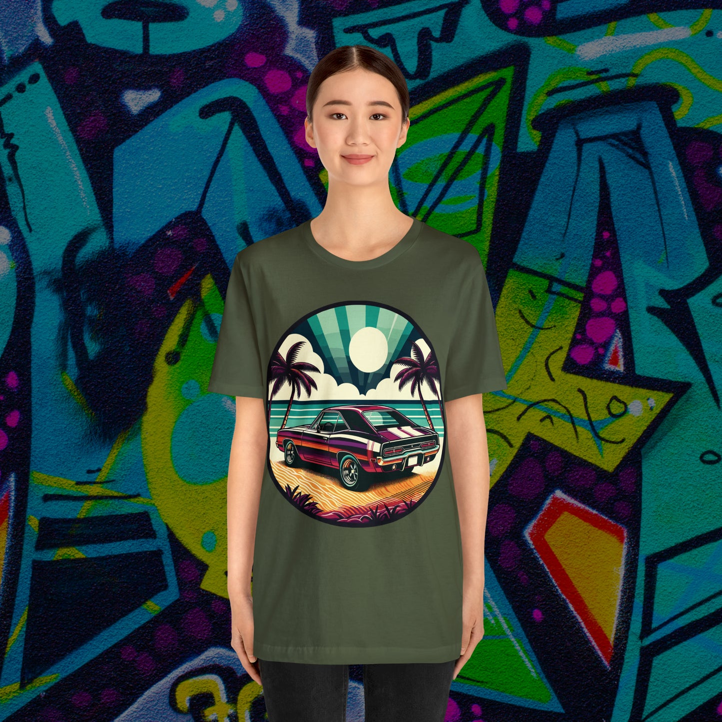 American Muscle Car Retro Roadster Revival: Beachfront Ride Multiple Colors Size Mens Womens Unisex