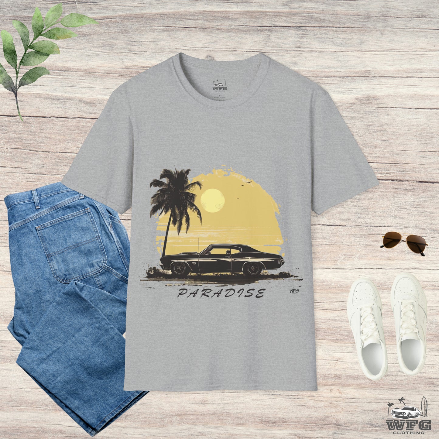 Chevelle SS Paradise Beach Island Travel Tee Classic American Muscle Car T-Shirt - Retro Surfer Summer Spring Shirt