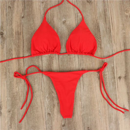 Classic Halter Neck Tie Bikini Ladies Split Tie Swimsuit