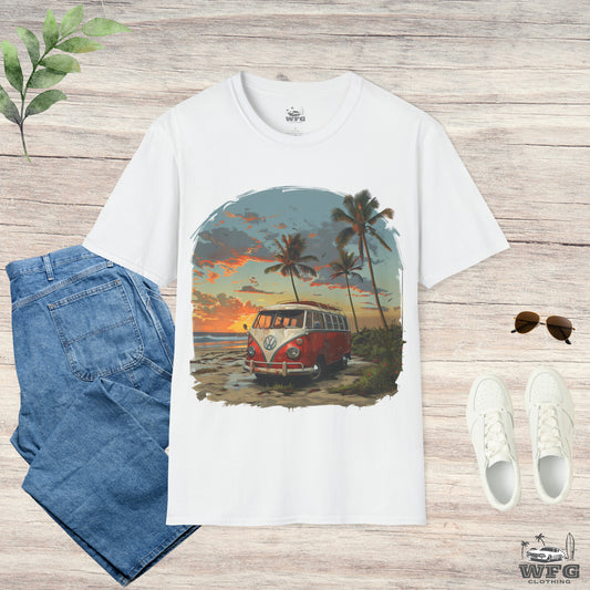 VW Bus Surf's Up Vintage Van T-Shirt, Retro Beach Surfer Vanlife Tee Shirt