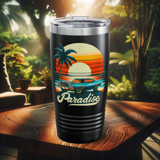 Classic Chevelle Paradise 4 American Muscle Car Beach  Ringneck Tumbler, 20oz USA America Surfer Beach Life